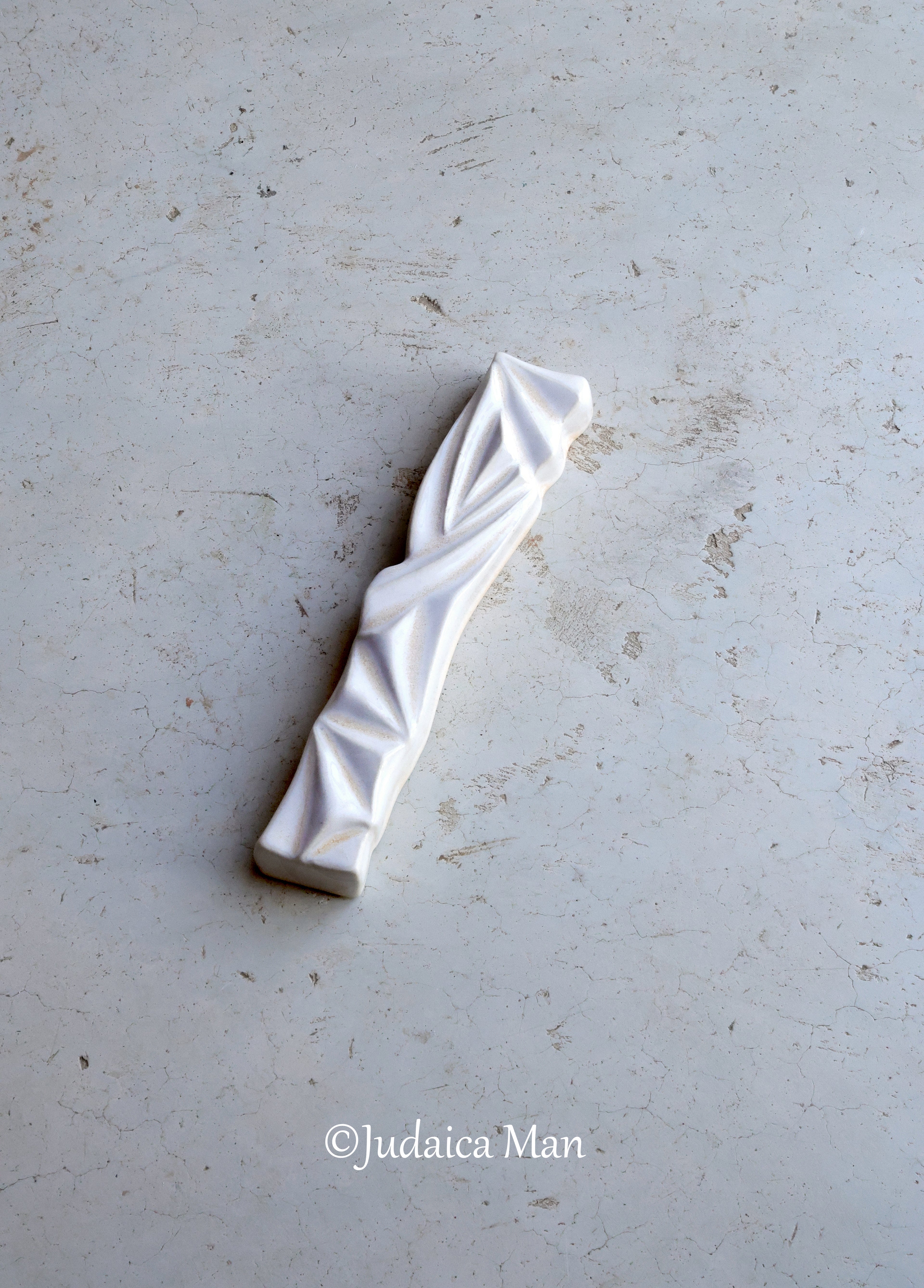 Ceramic mezuzah  "Diamond" white-cream color 2 sizes