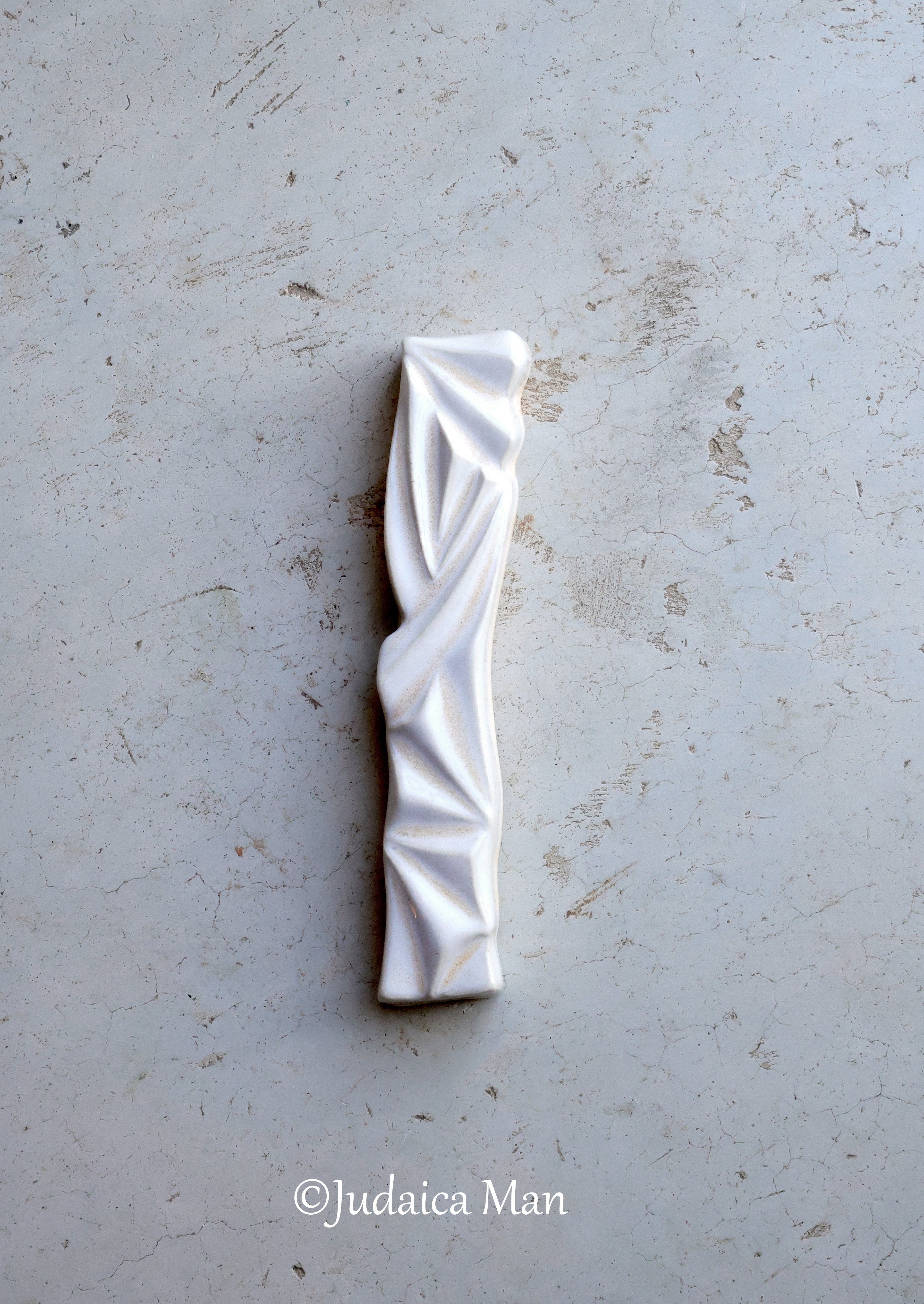 Ceramic mezuzah  "Diamond" white-cream color 2 sizes