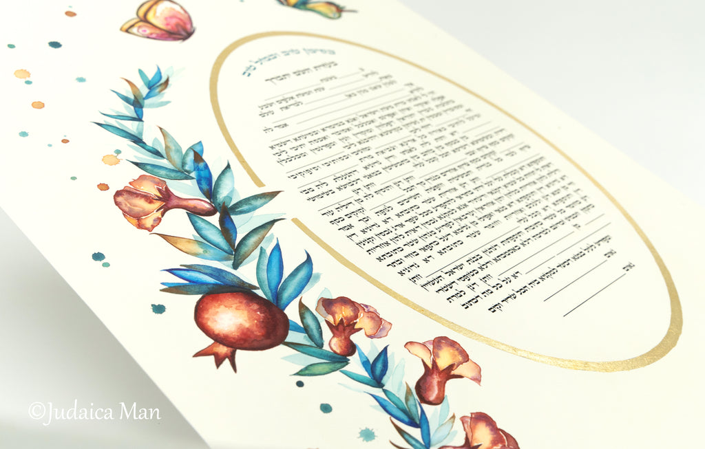 Jewish wedding ketubah "Pomegranates flowers"