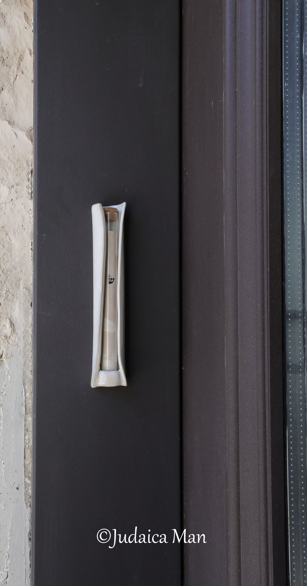 Ceramic mezuzah case with glass tube white color