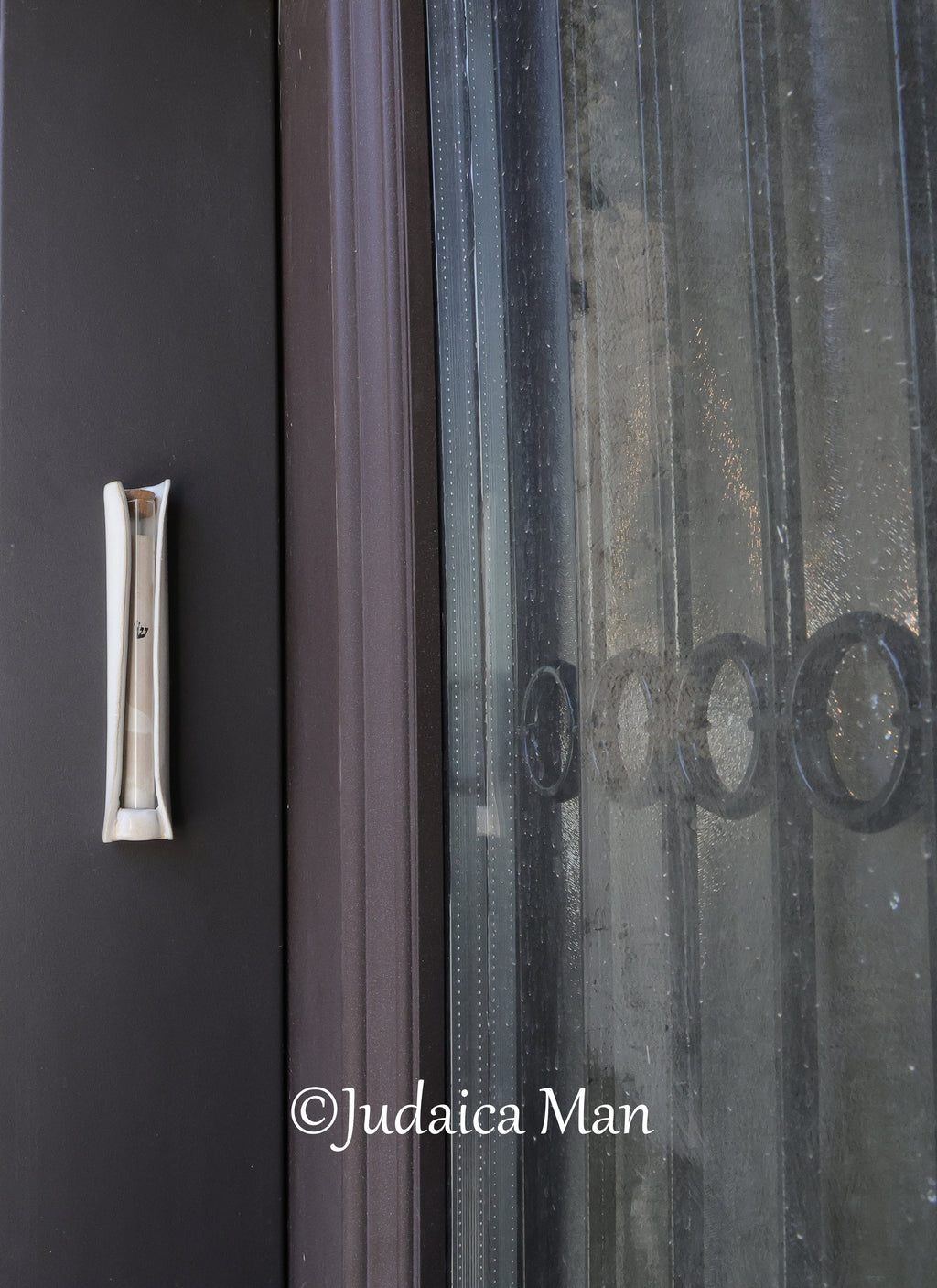 Ceramic mezuzah case with glass tube white color