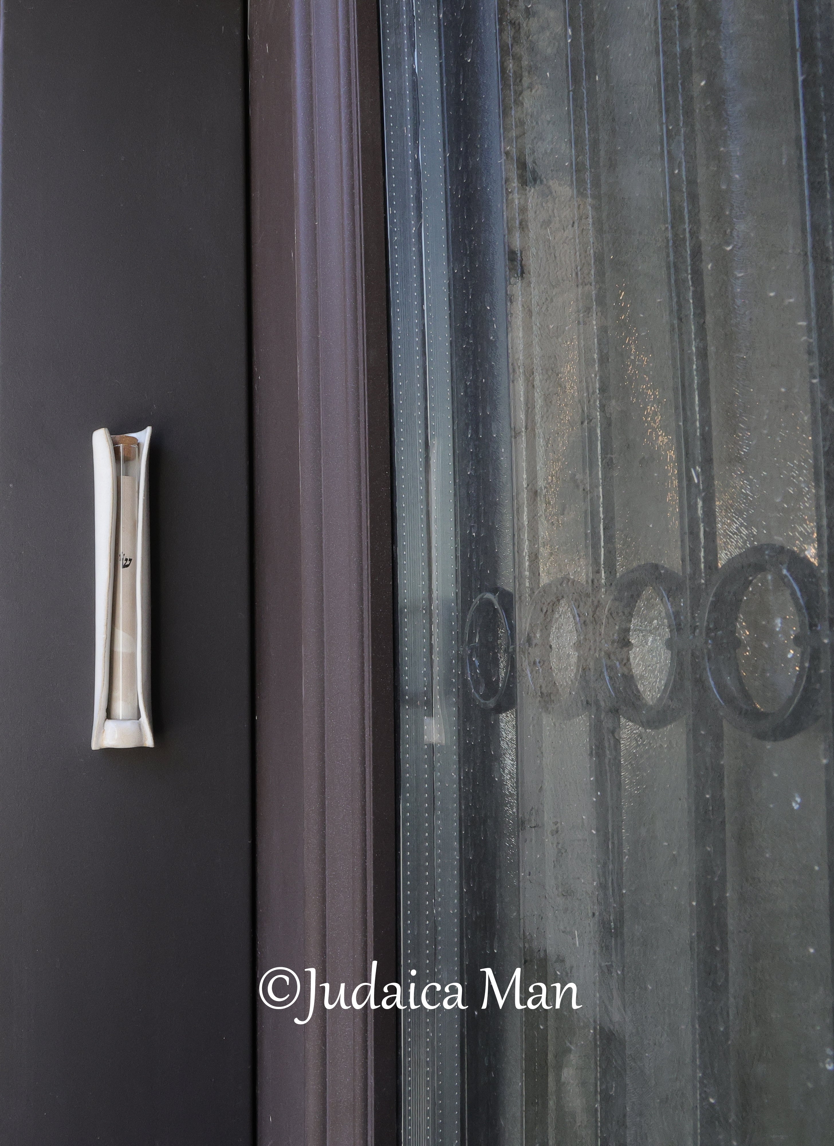 Ceramic mezuzah case with glass tube white color