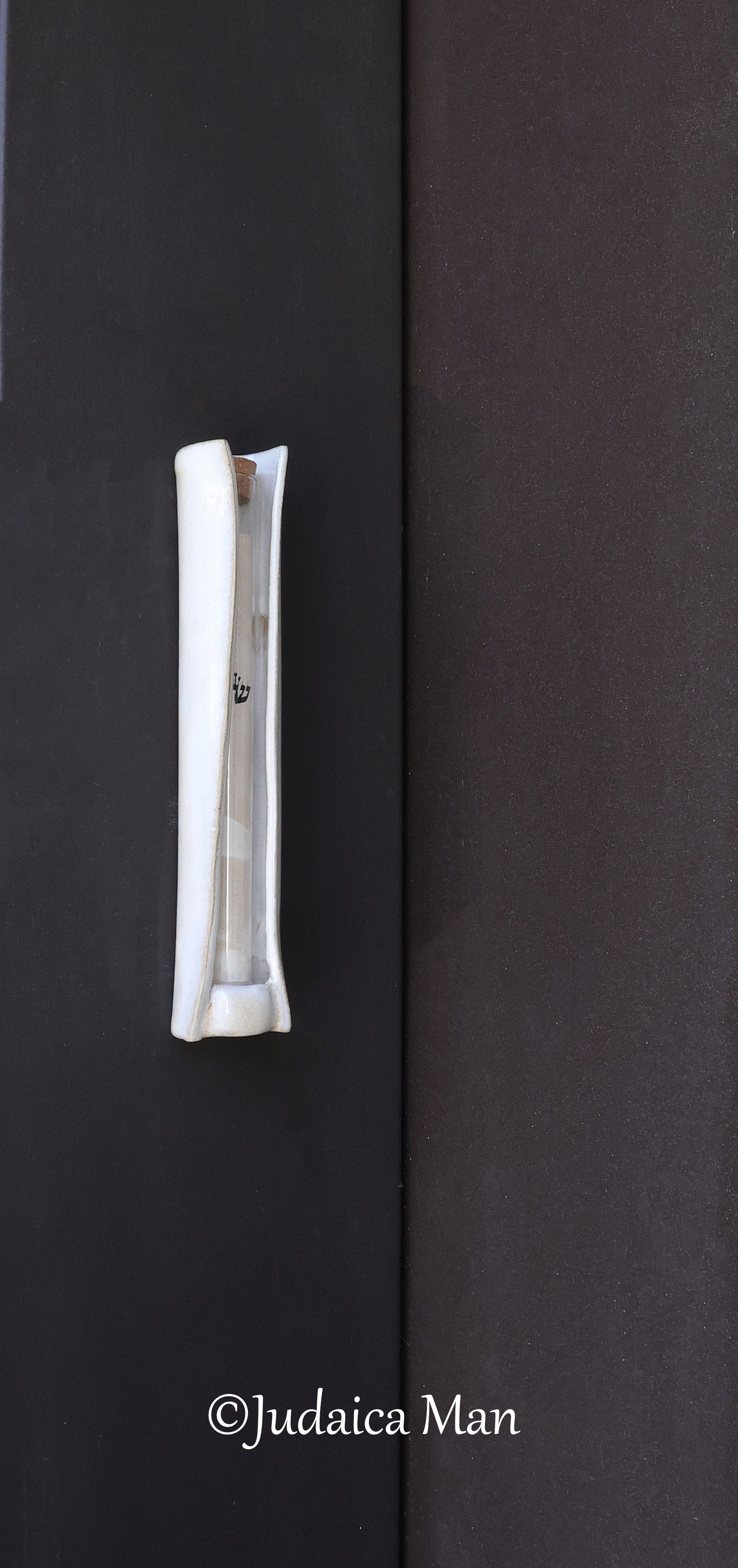 Ceramic mezuzah case with glass tube white color