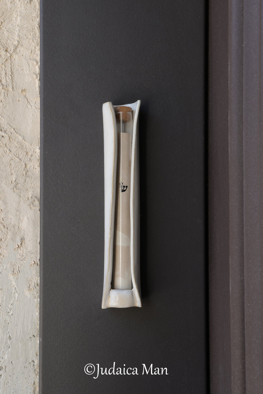 Ceramic mezuzah case with glass tube white color