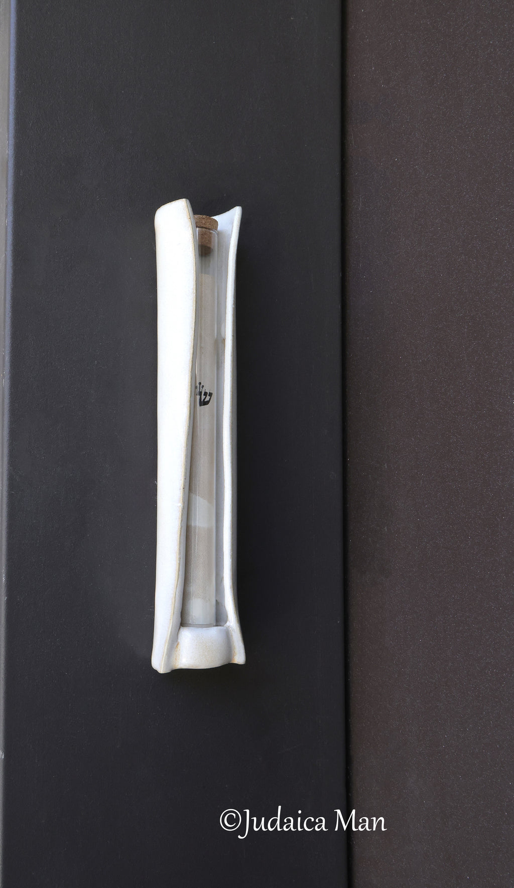 Ceramic mezuzah case with glass tube white color