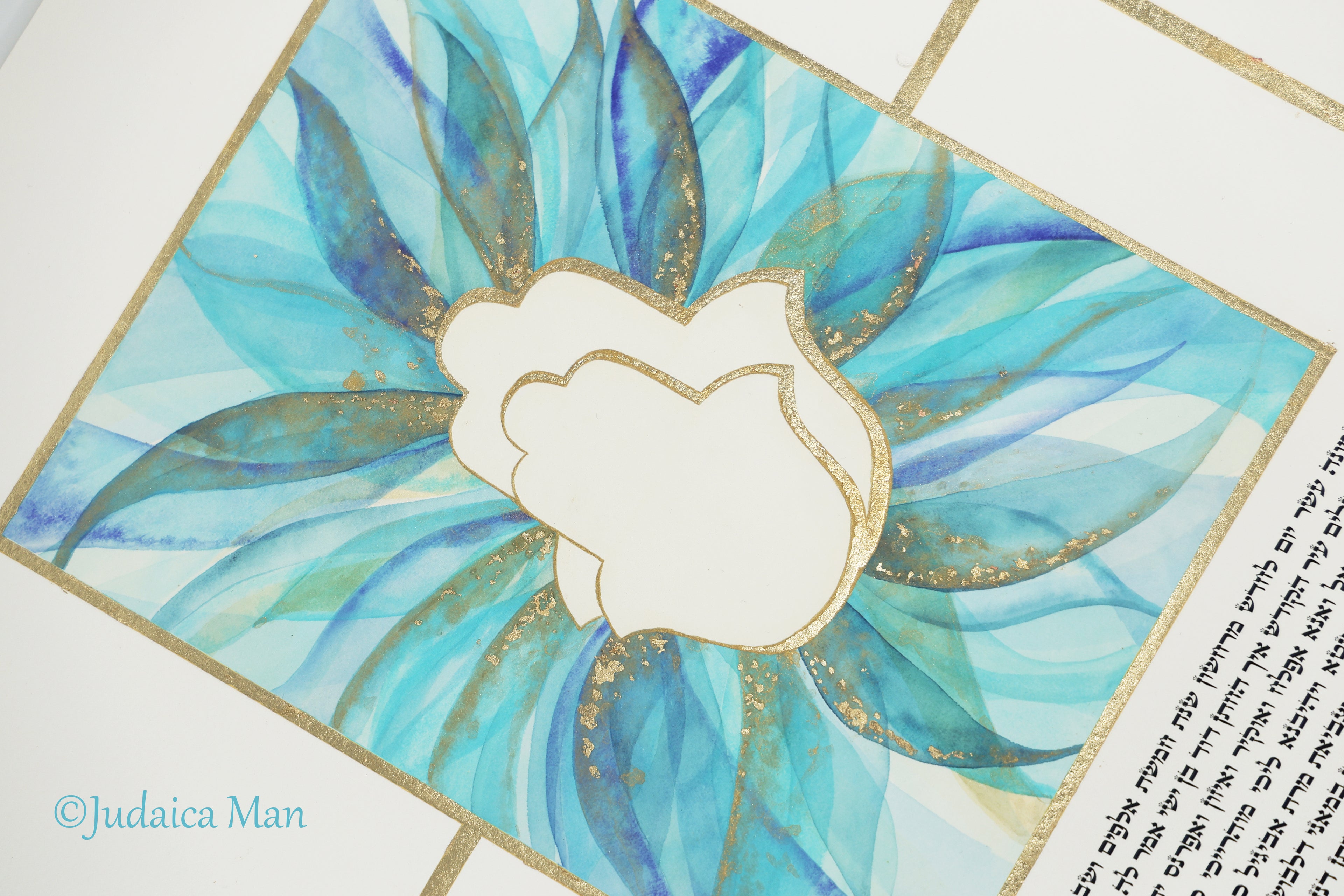 Ketubah "Hamsa in blue" with Gold 24K or imitation gilding