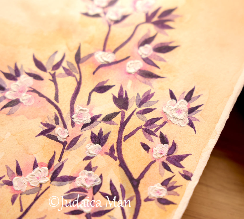 Ketubah Japaneese style "Almond flowers" with embossed flowers