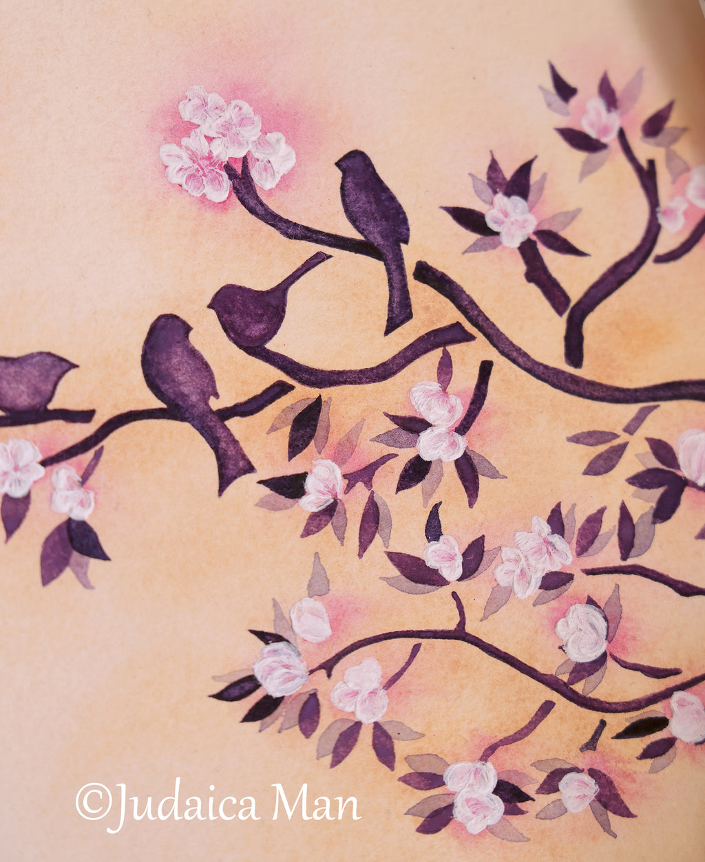 Ketubah Japaneese style "Almond flowers" with embossed flowers