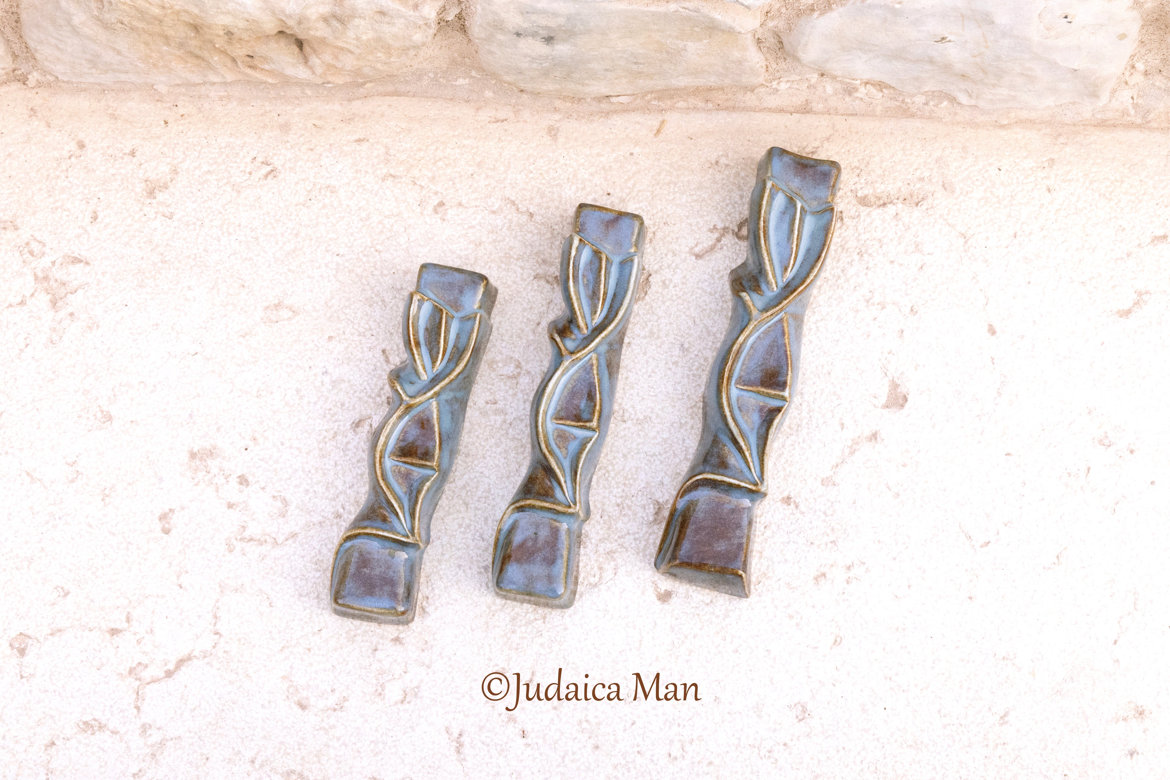 Ceramic mezuzah case "Shema" blue color 3 sizes