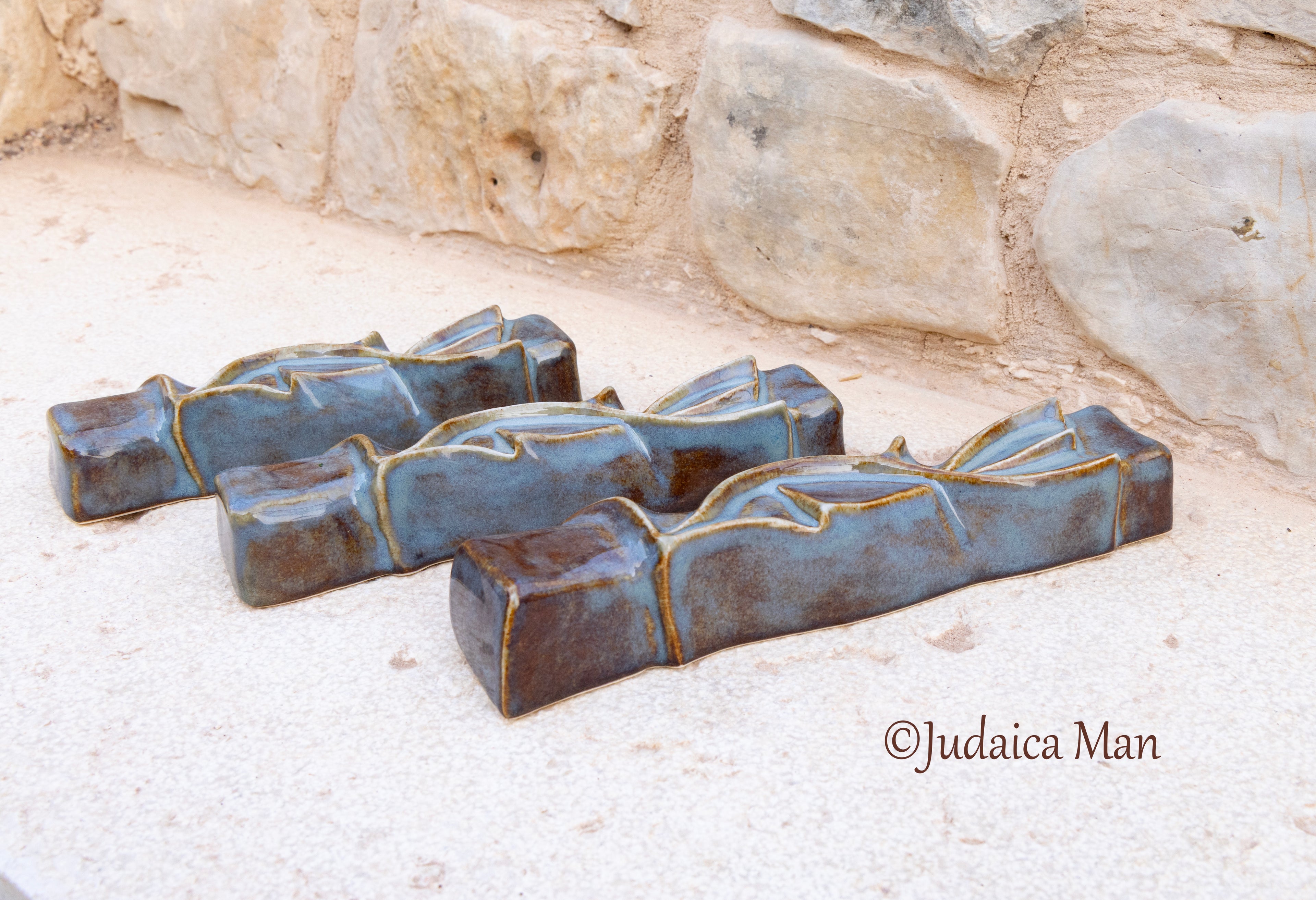 Ceramic mezuzah case "Shema" blue color 3 sizes