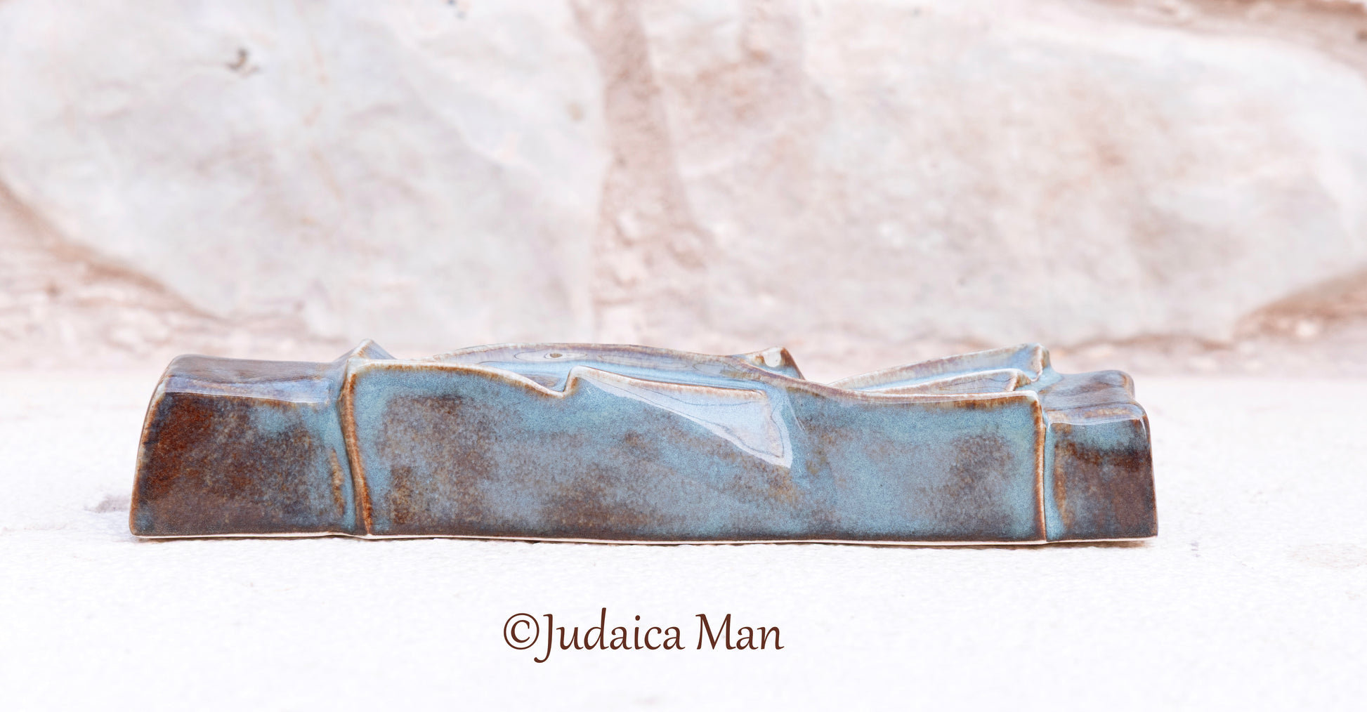 Ceramic mezuzah case "Shema" blue color 3 sizes