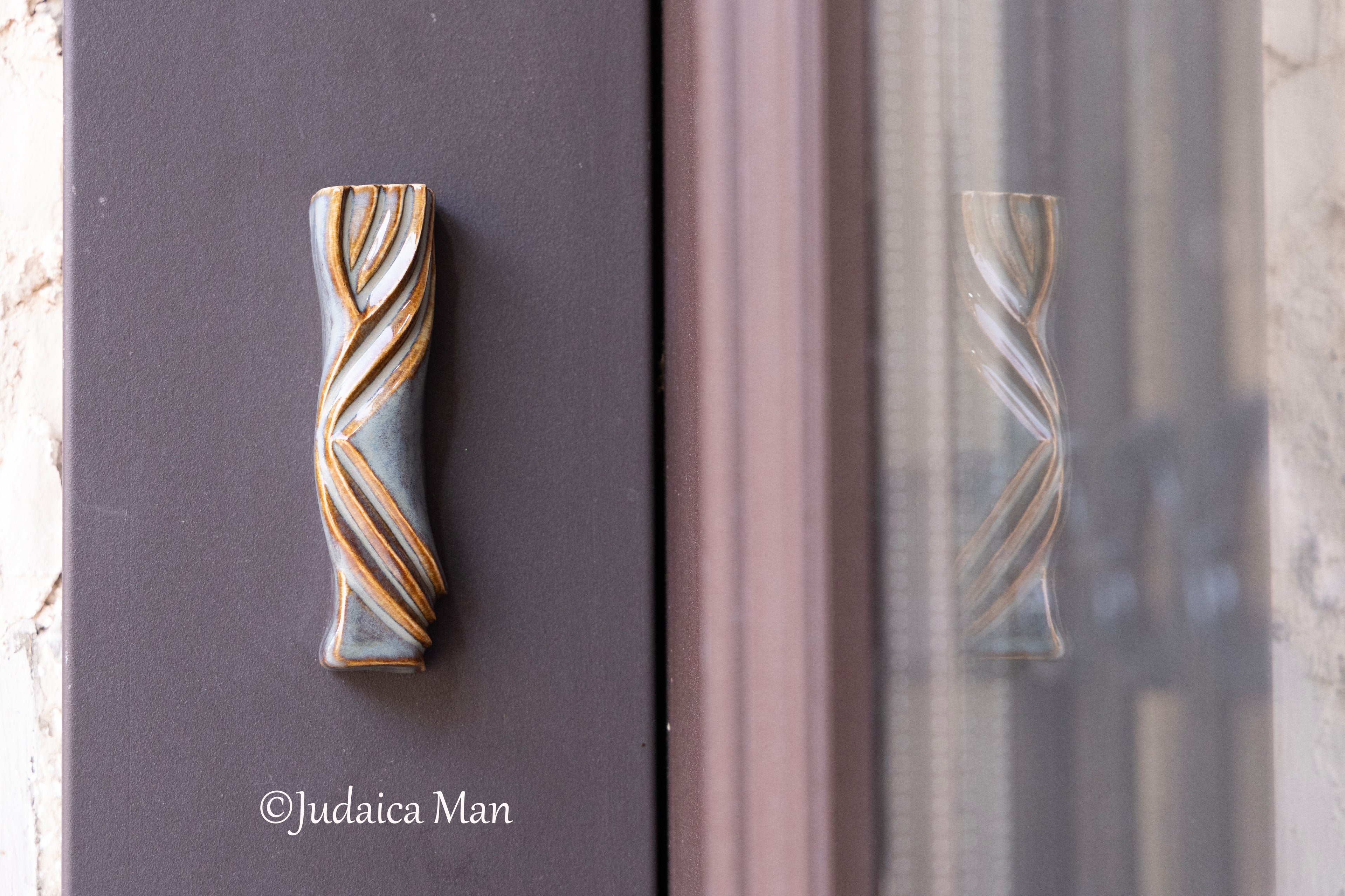 Ceramic mezuzah case "Kalah- Bride" blue brown color