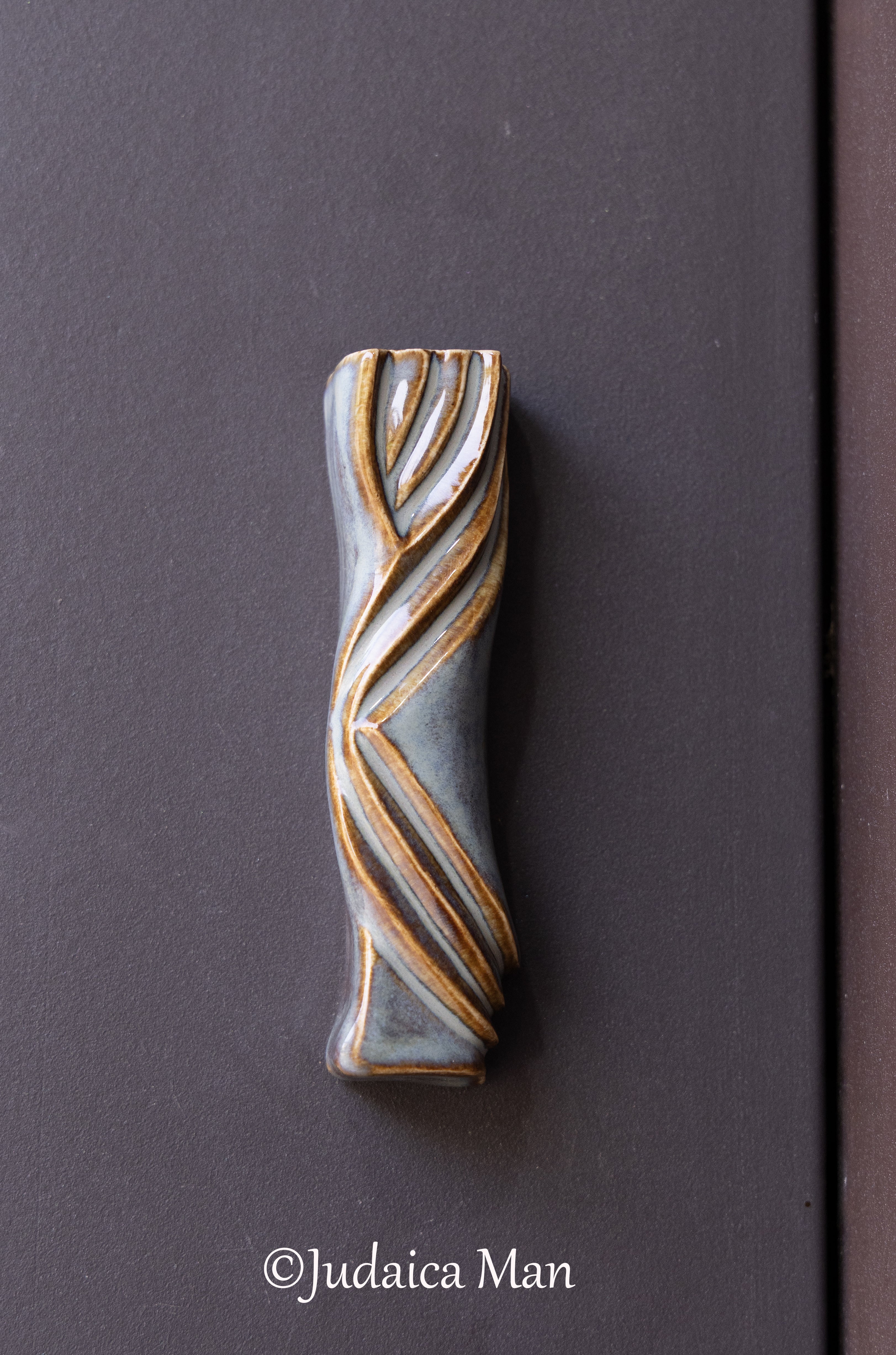 Ceramic mezuzah case "Kalah- Bride" blue brown color