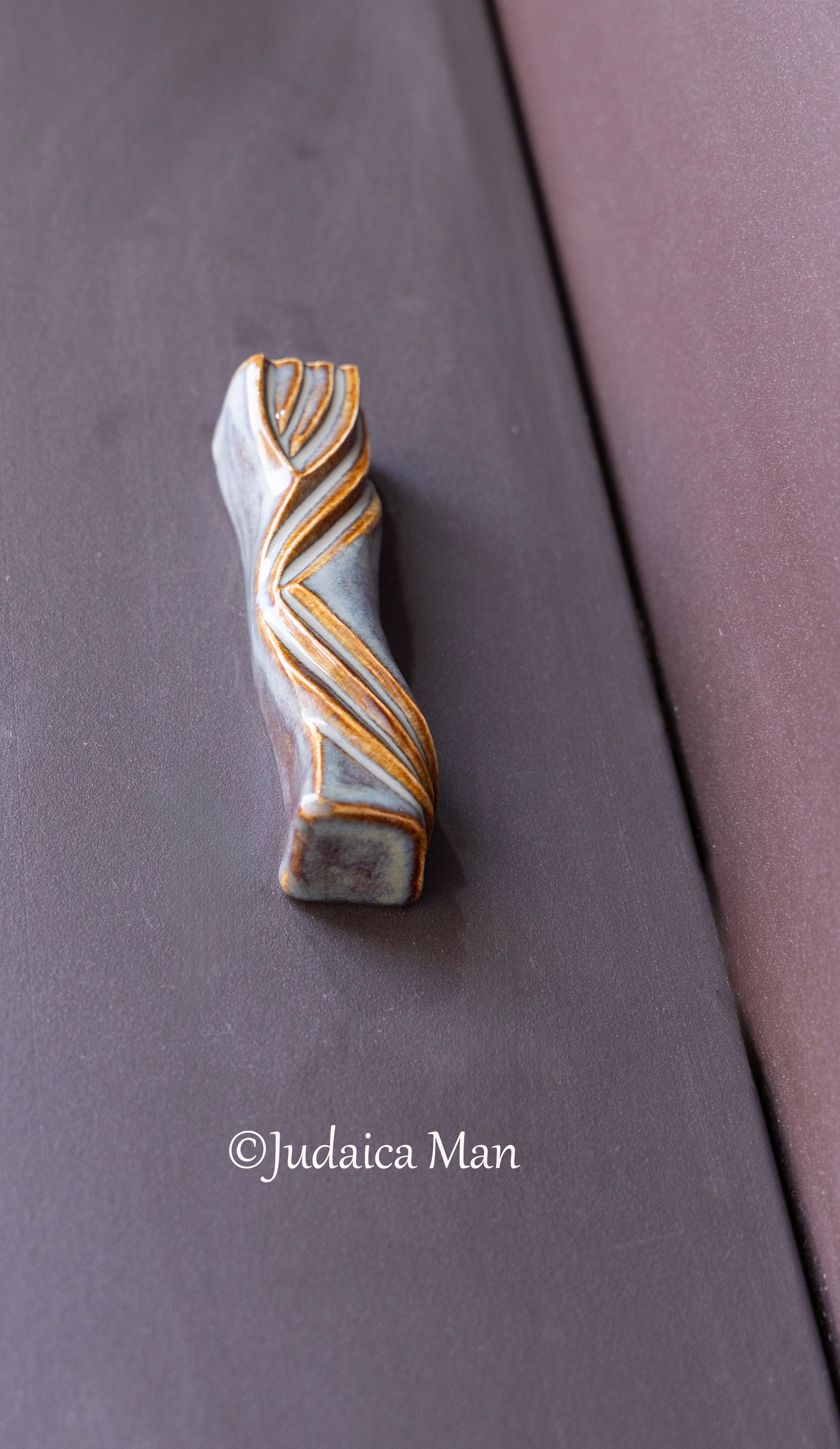 Ceramic mezuzah case "Kalah- Bride" blue brown color