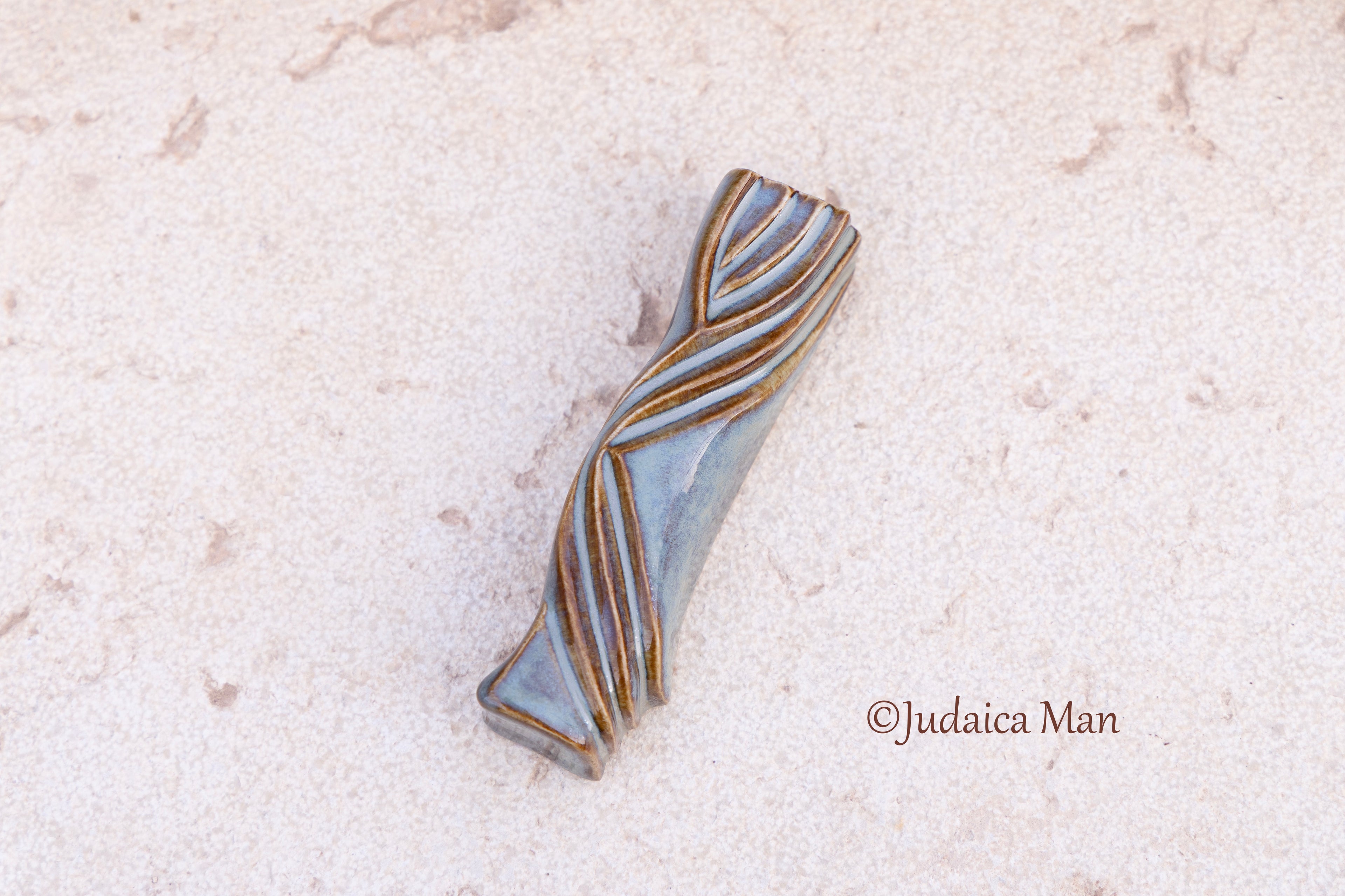 Ceramic mezuzah case "Kalah- Bride" blue brown color