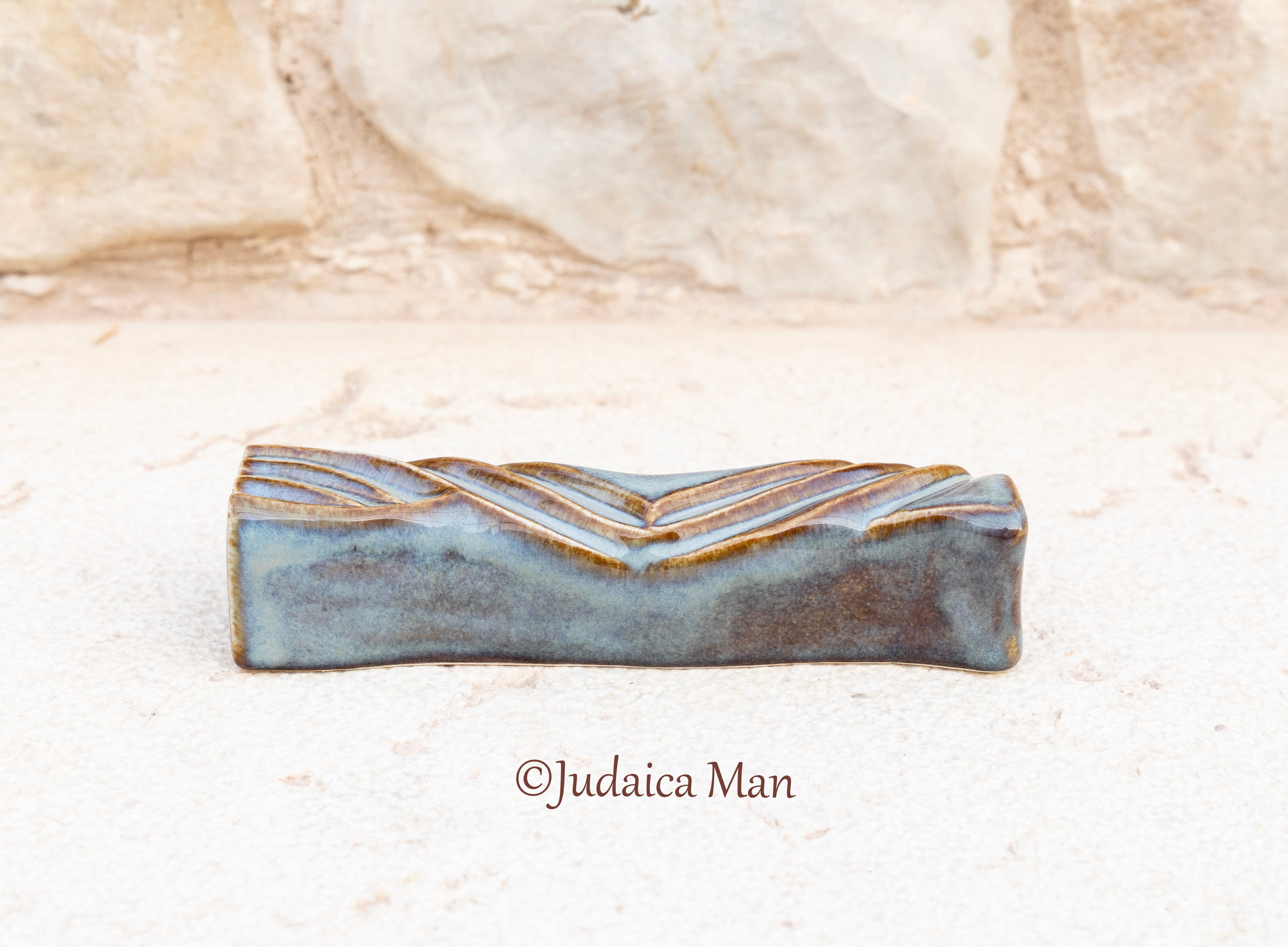 Ceramic mezuzah case "Kalah- Bride" blue brown color