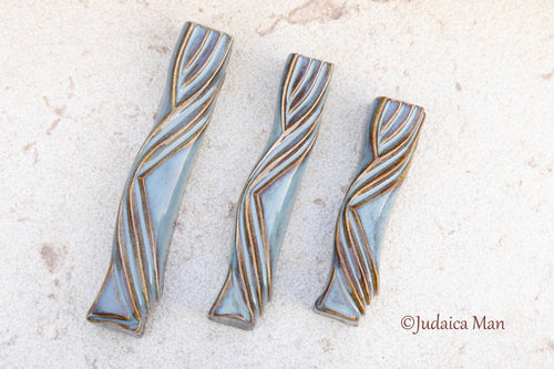 Ceramic mezuzah case "Kalah- Bride" blue brown color