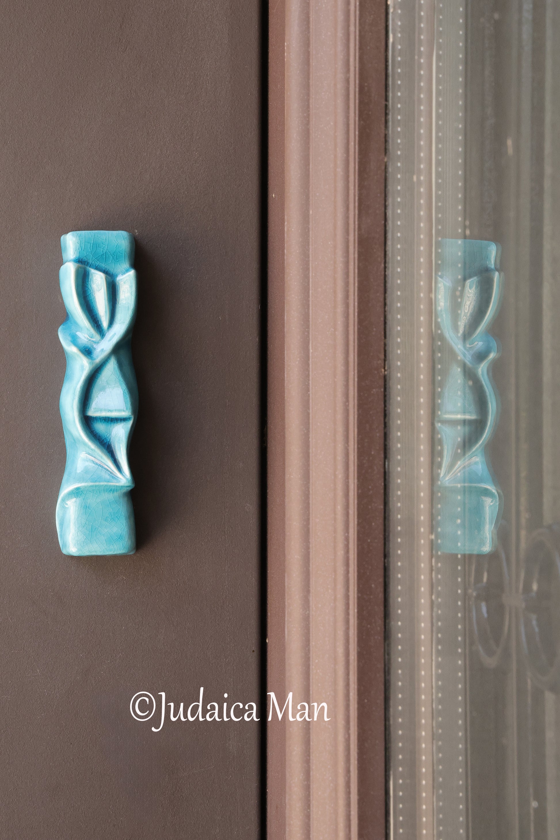 Ceramic mezuzah case "Shema" blue glass color 3 sizes