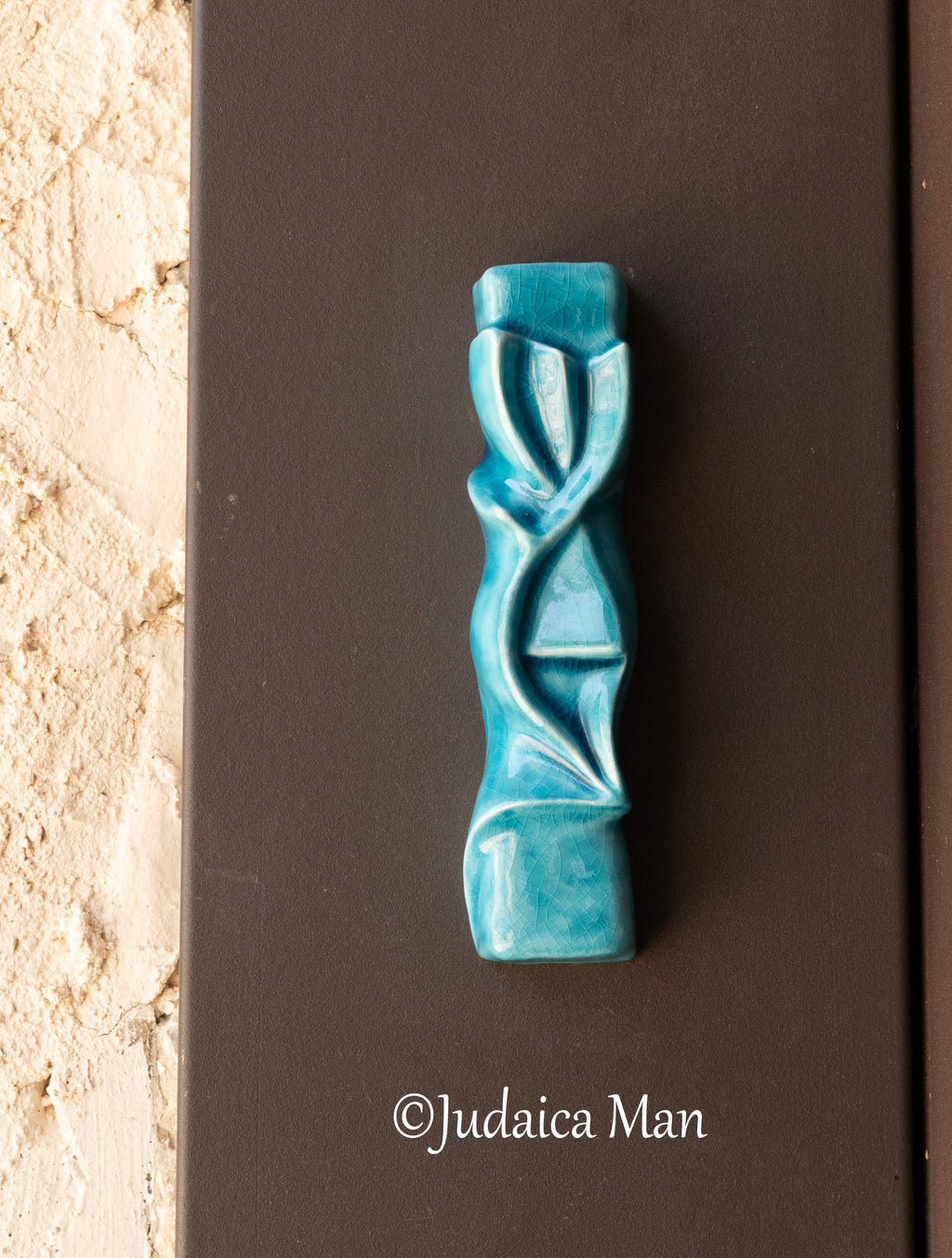 Ceramic mezuzah case "Shema" blue glass color 3 sizes