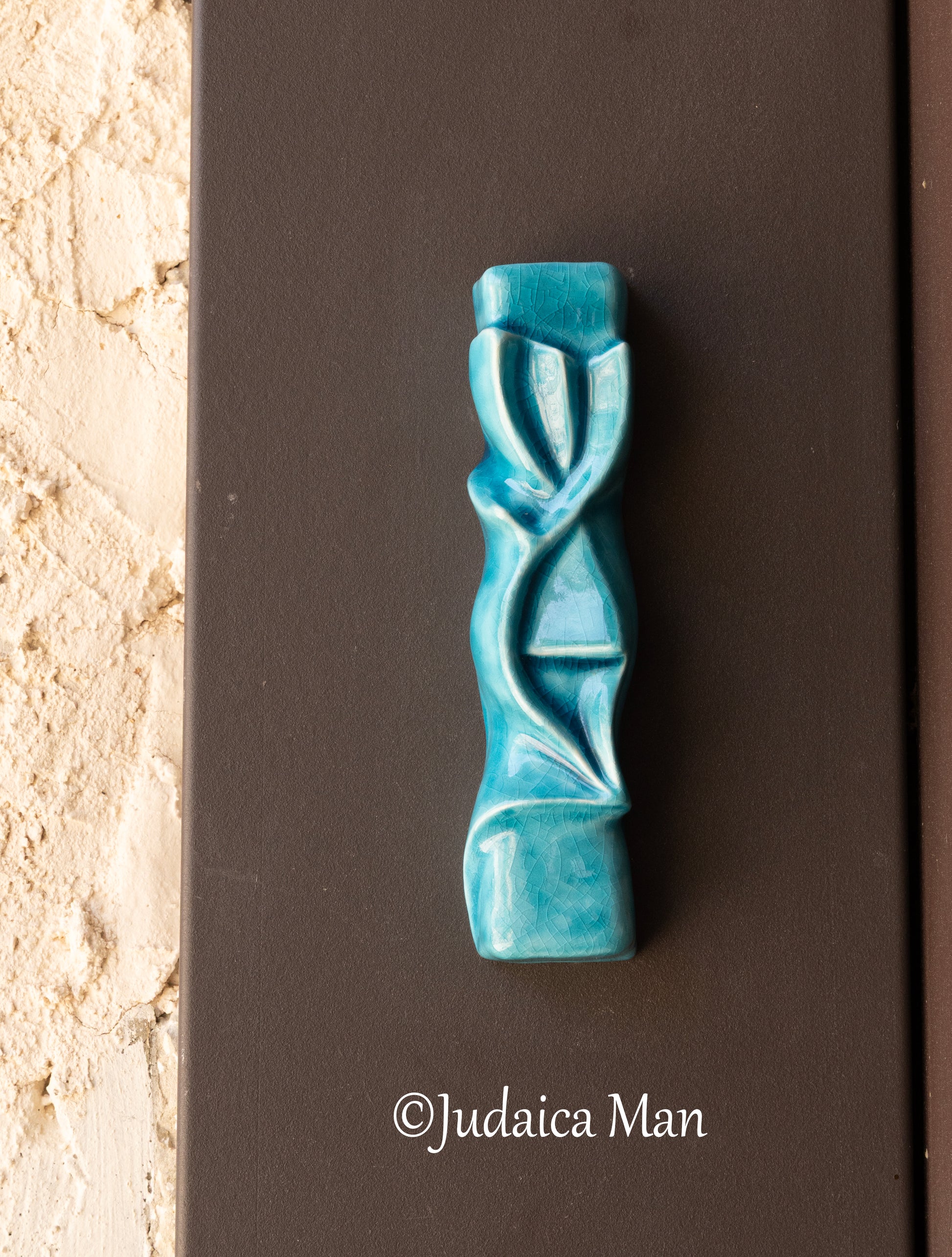 Ceramic mezuzah case "Shema" blue glass color 3 sizes