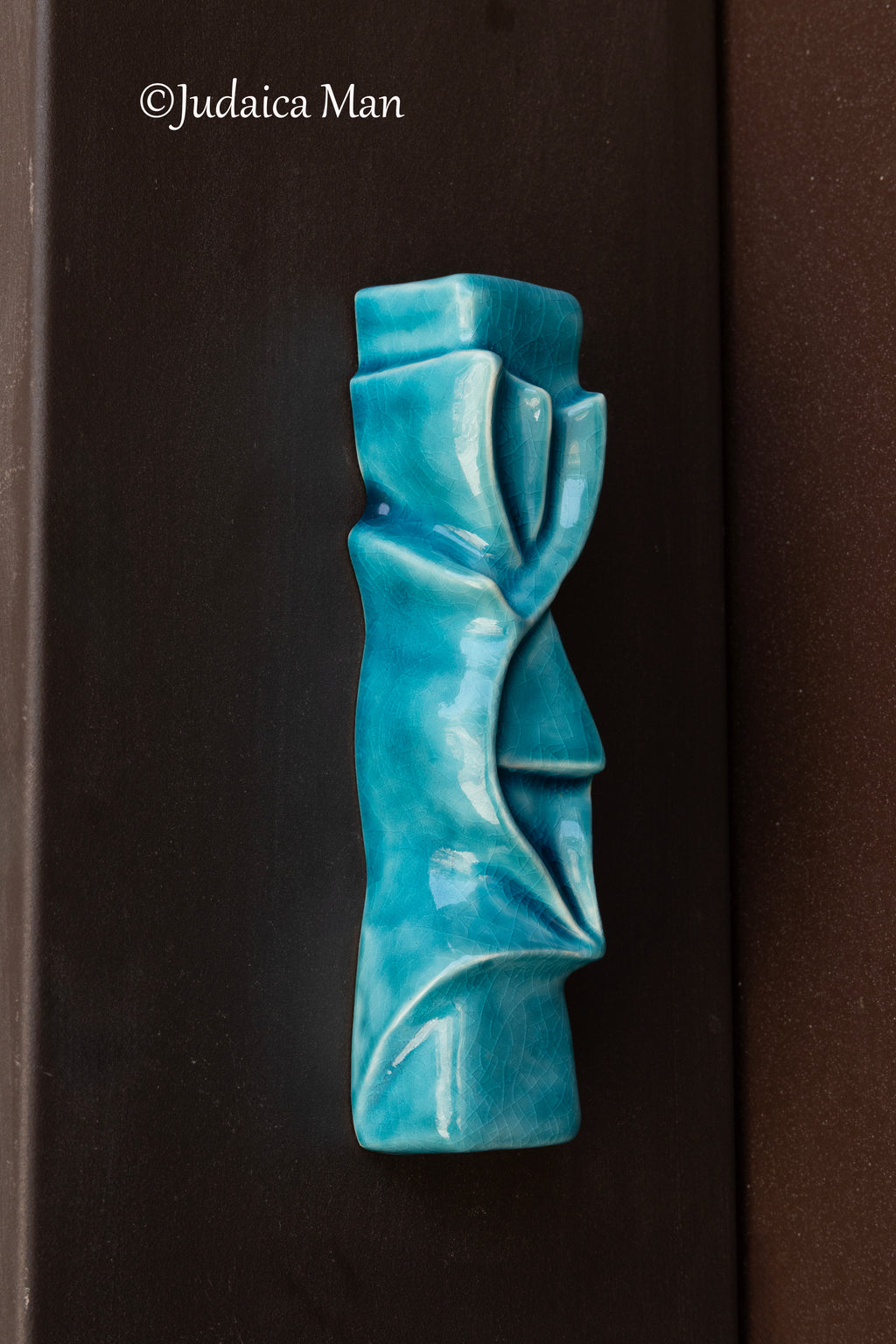 Ceramic mezuzah case "Shema" blue glass color 3 sizes