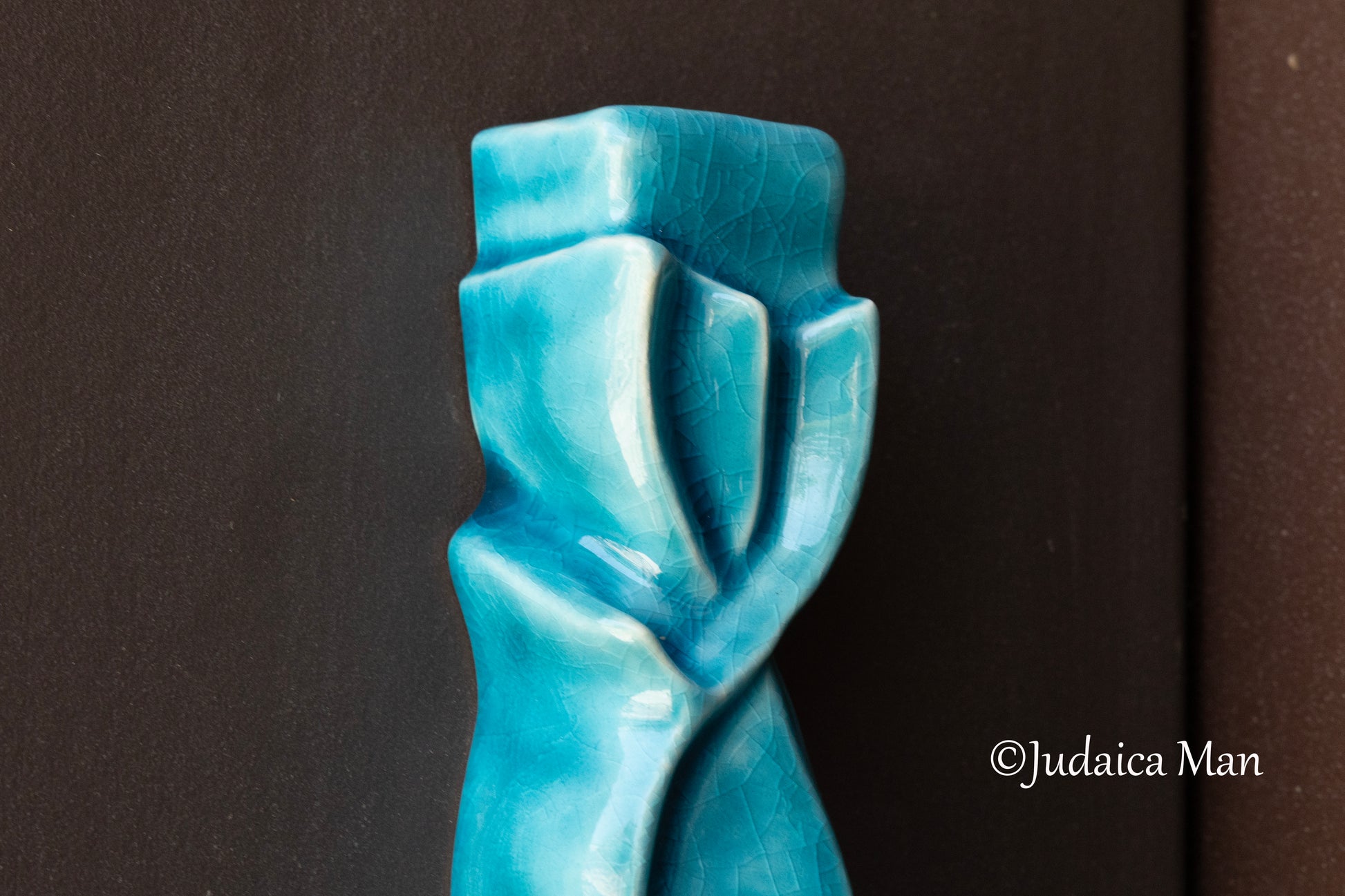Ceramic mezuzah case "Shema" blue glass color 3 sizes