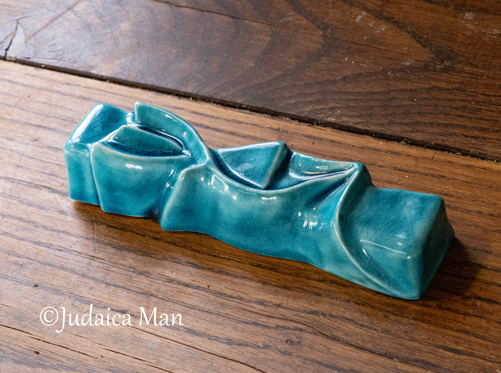 Ceramic mezuzah case "Shema" blue glass color 3 sizes