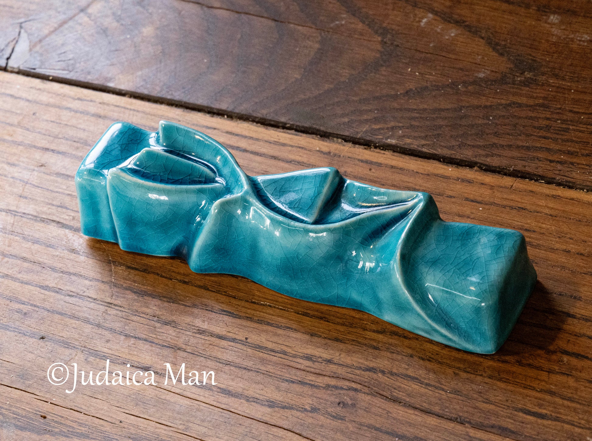 Ceramic mezuzah case "Shema" blue glass color 3 sizes