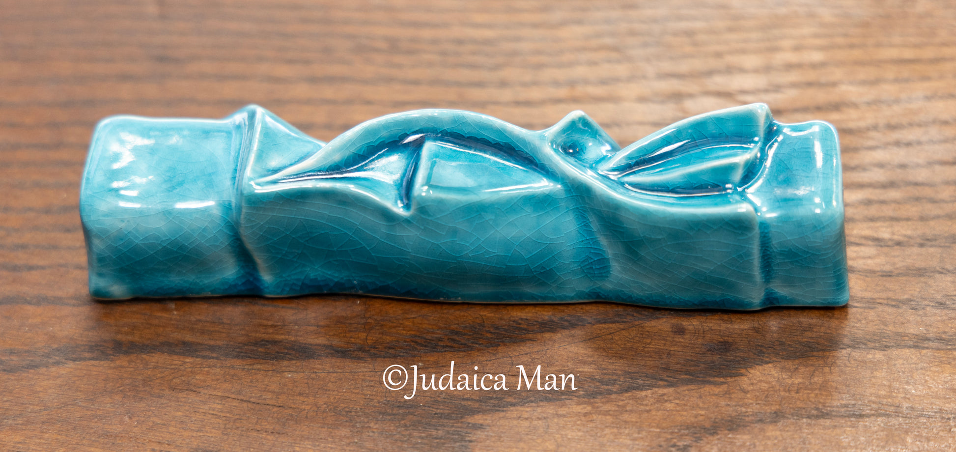 Ceramic mezuzah case "Shema" blue glass color 3 sizes
