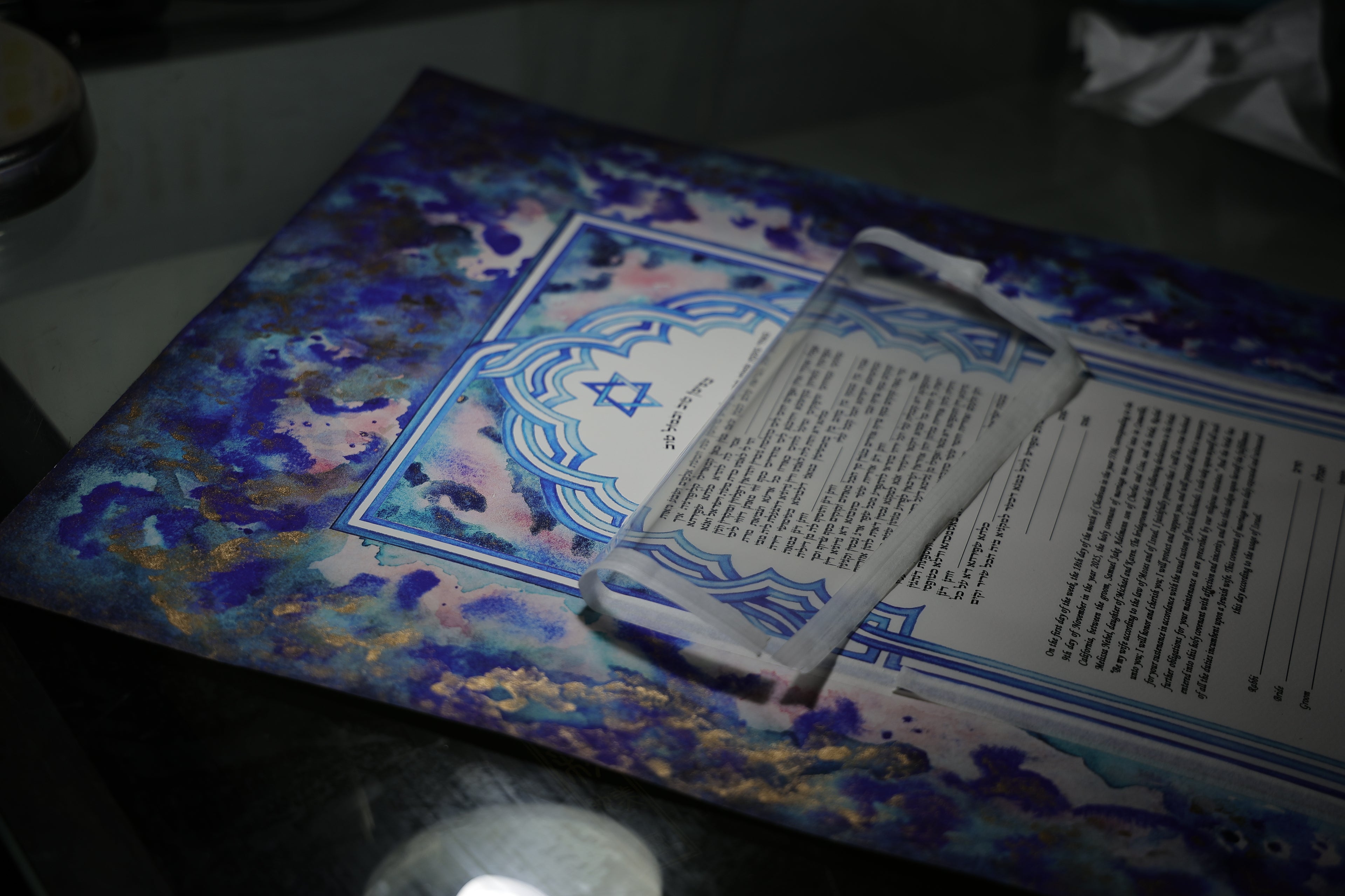 Ketubah with 24 K pure gold "Sunset colors on Talith"- Marocco style