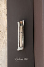 Ceramic mezuzah case with glass tube cream color