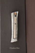 Ceramic mezuzah case with glass tube cream color