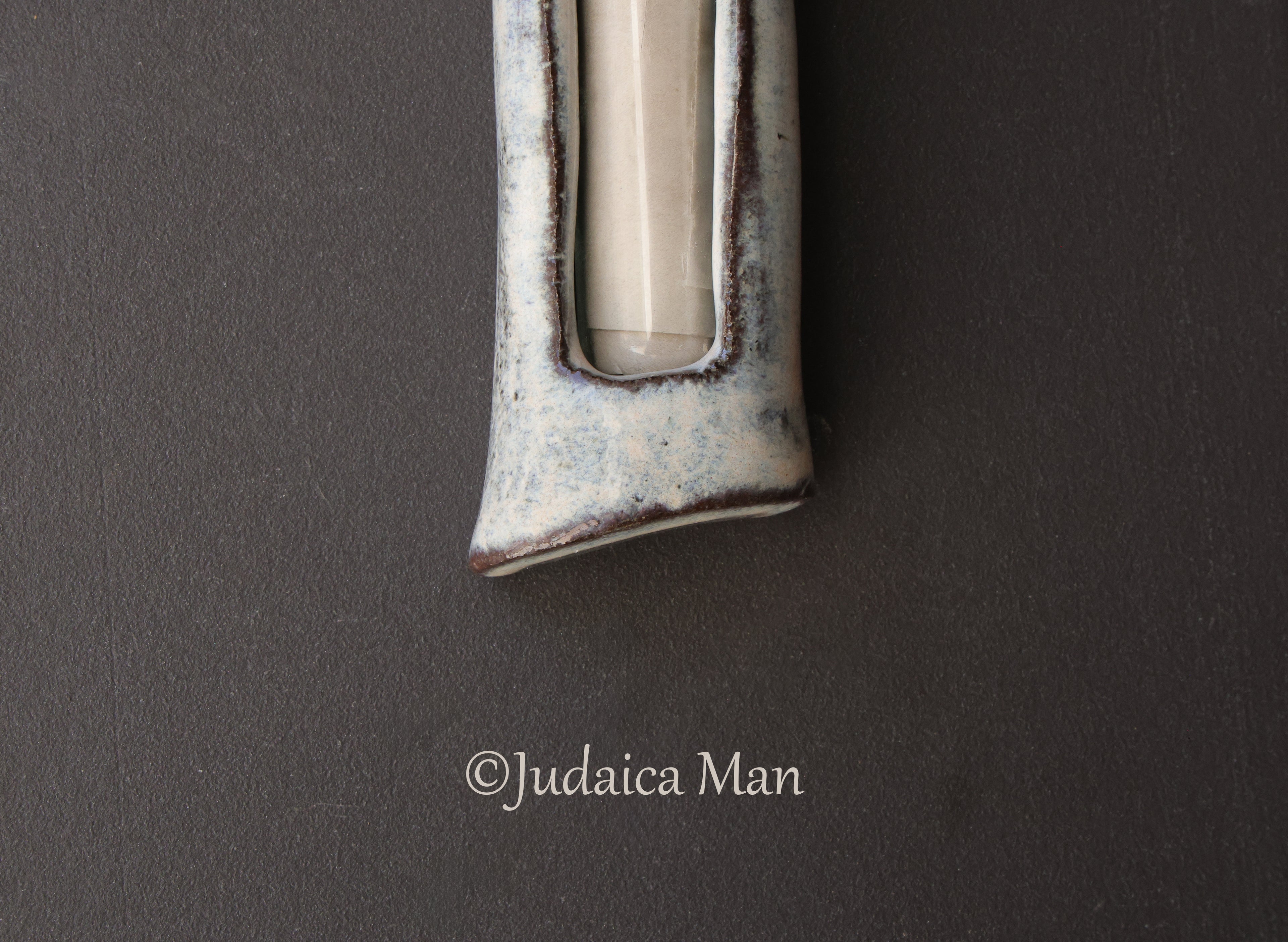 Ceramic mezuzah case with glass tube cream color