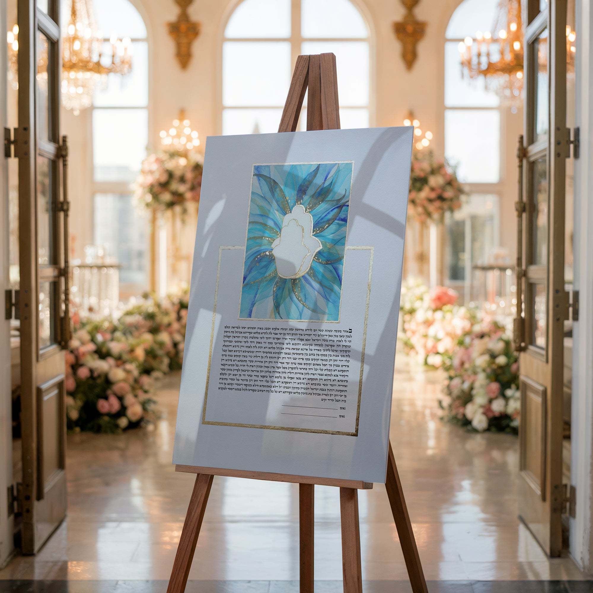 Ketubah "Hamsa in blue" with Gold 24K or imitation gilding