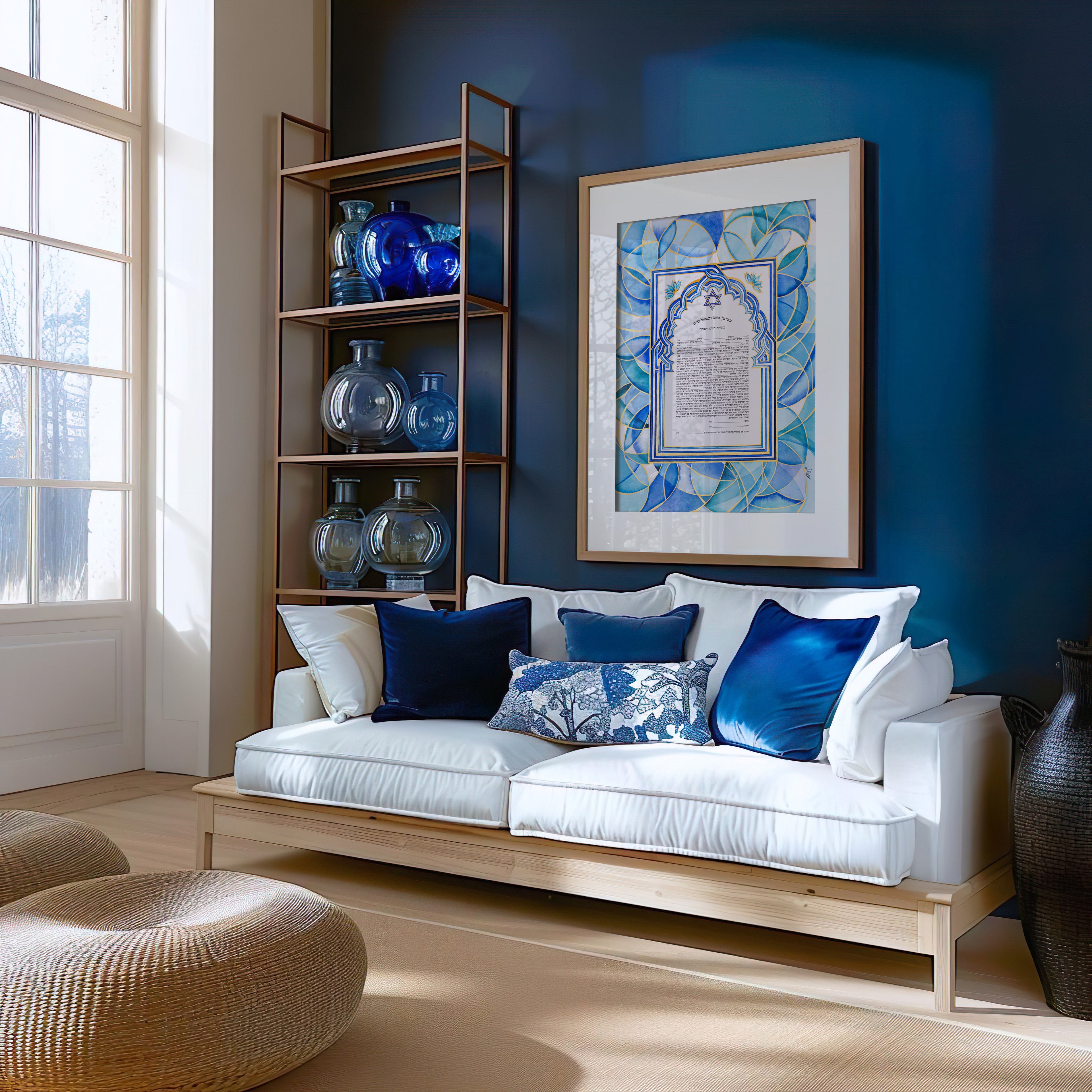 Ketubah "AM ISRAEL HAI" vitrage - Hand painted with gold