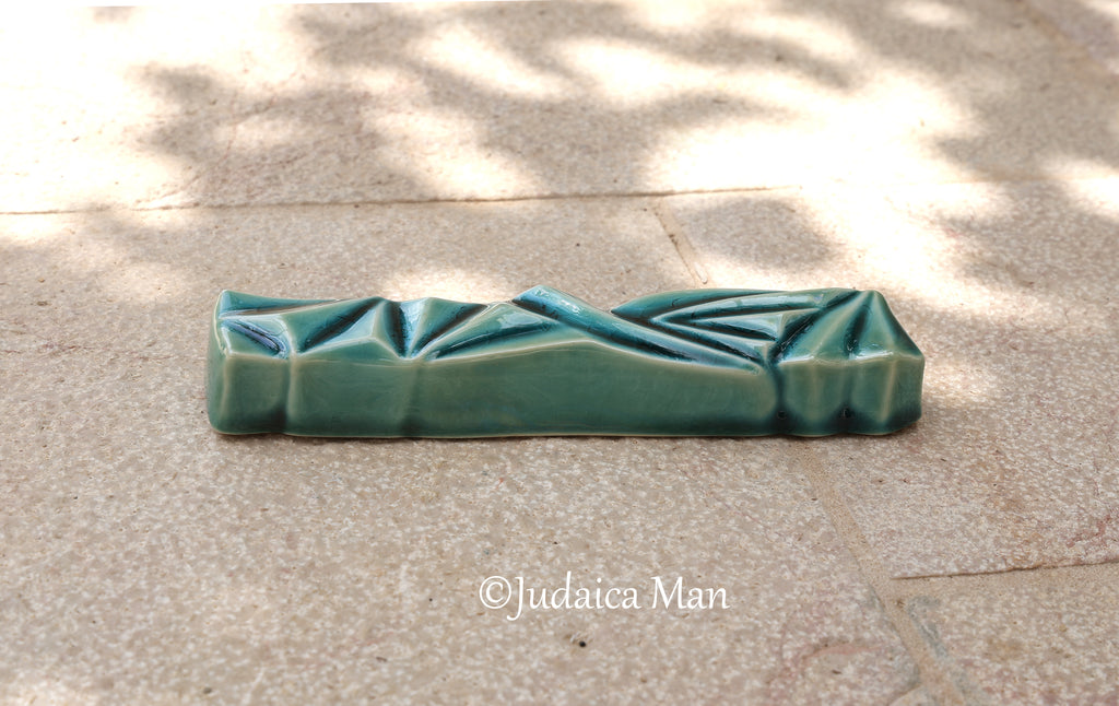 Ceramic mezuzah  "Diamond" Blue glass color
