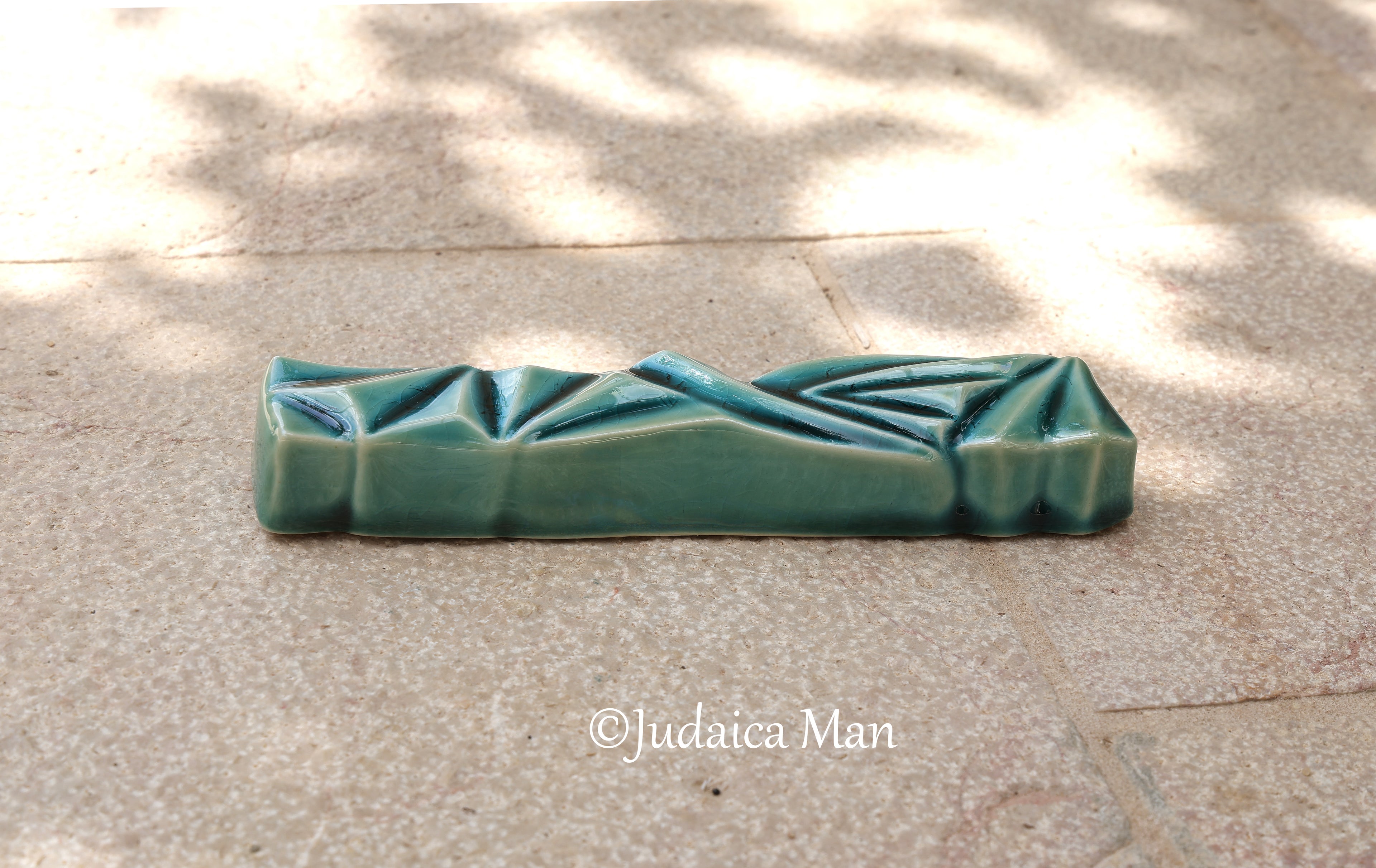 Ceramic mezuzah  "Diamond" Blue glass color