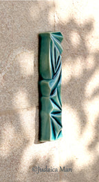 Ceramic mezuzah  "Diamond" Blue glass color