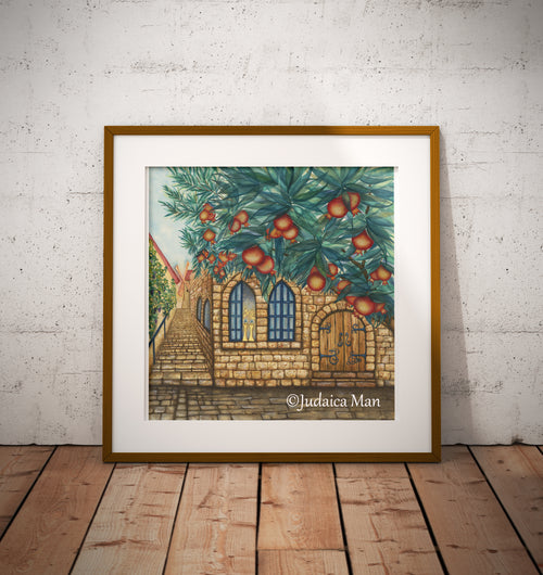 "Jerusalem of Gold" watercolor painting with 24K Gold and Copper