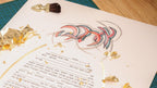 Jewish ketubah AHAVA handmade hebrew  calligraphy of the word love (ahava) on the top of the ketubah (jewish contract) in red, pink and green. Unique piece of art judaica for jewish wedding marriage. Modern ketuabh handmade and printed on acid free paper with giclee  printing. Unique art ketubah hand painted and design especially for jewish wedding chuppah ceremony by israeli artist family with the jewish wedding tradition. Unique piece one of a kind judaica art wedding with optionof gold leaf.