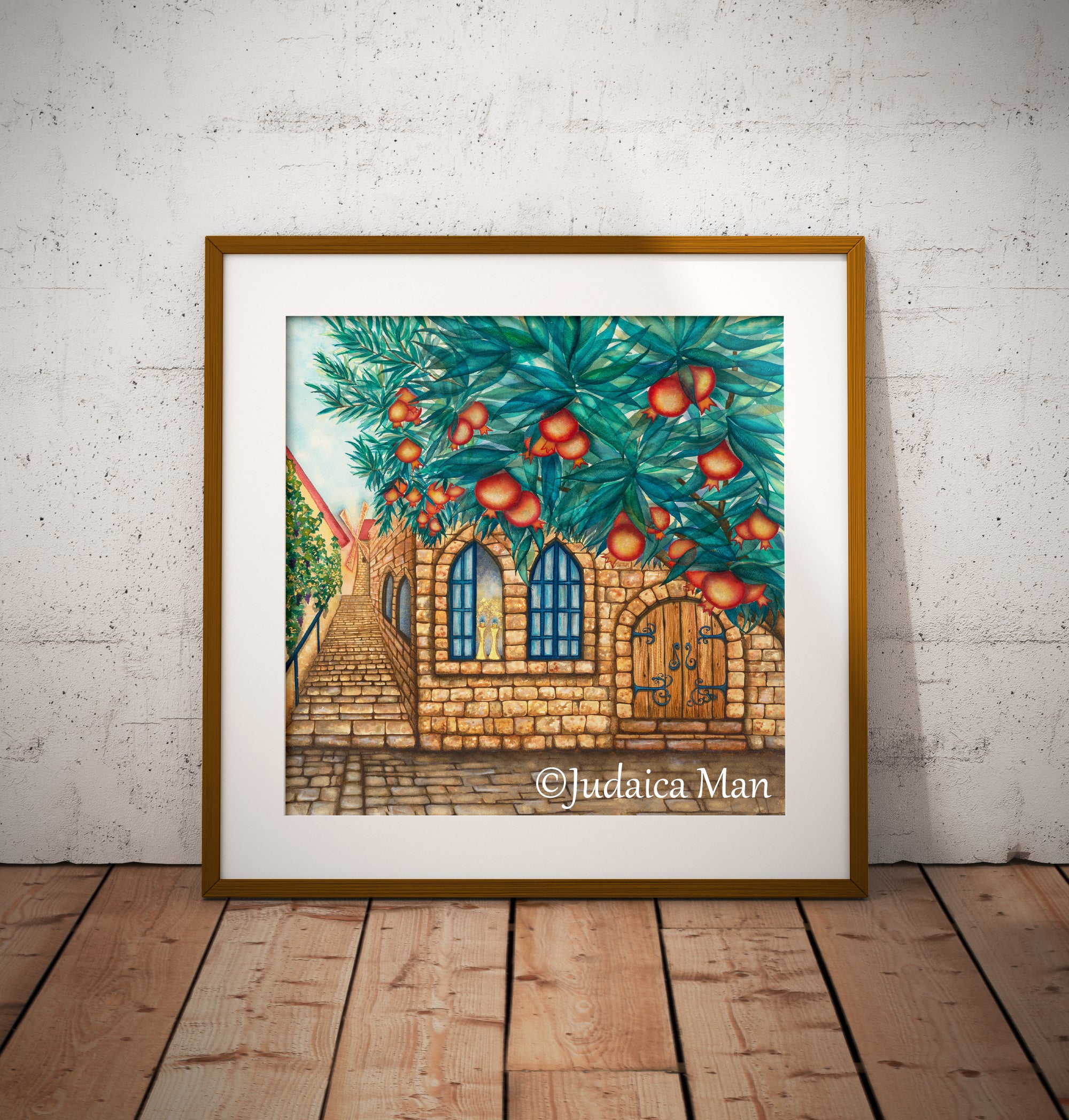 "Jerusalem of Gold" watercolor painting with 24K Gold and Copper