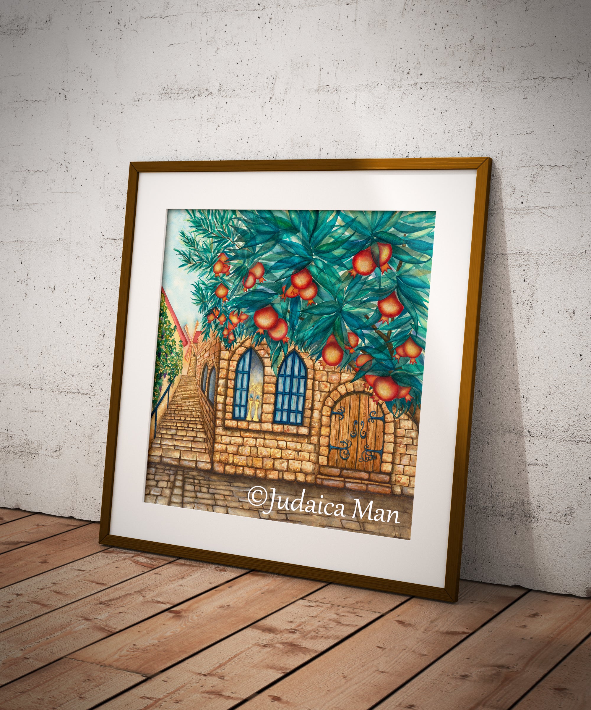 "Jerusalem of Gold" watercolor painting with 24K Gold and Copper