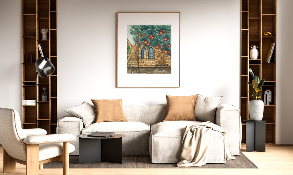 "Jerusalem of Gold" watercolor painting with 24K Gold and Copper