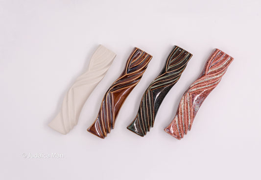 Set of 4 multicolor Ceramic mezuzah case "Kalah- Bride" blue brown 20% off