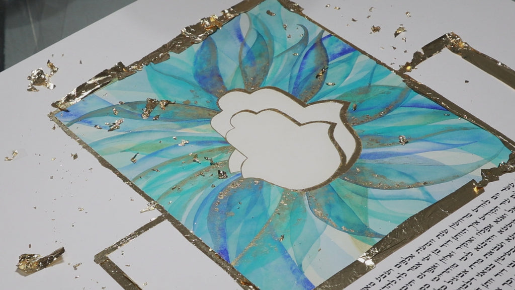 Ketubah "Hamsa in blue" with Gold 24K or imitation gilding