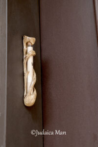 Ceramic mezuzah case "Around the scroll" with glass tube