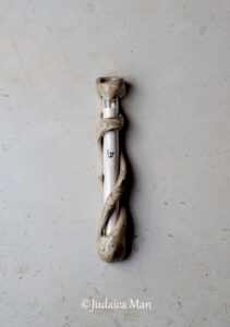 Ceramic mezuzah case "Around the scroll" with glass tube