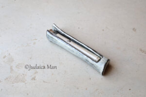 Ceramic mezuzah case with glass tube cream color