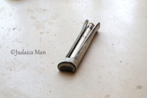 Ceramic mezuzah case with glass tube cream color