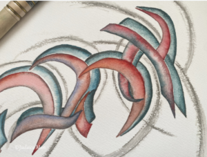 Hebrew watercolor calligraphy "AHAVA"
